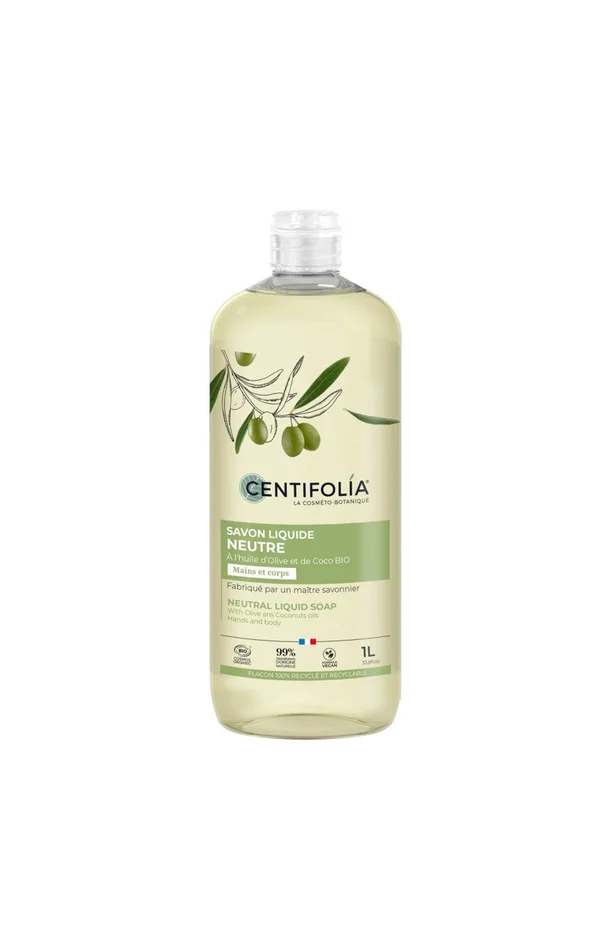 Savon liquide neutre bio – Huile d’olive & coco – Corps & mains – 1 L