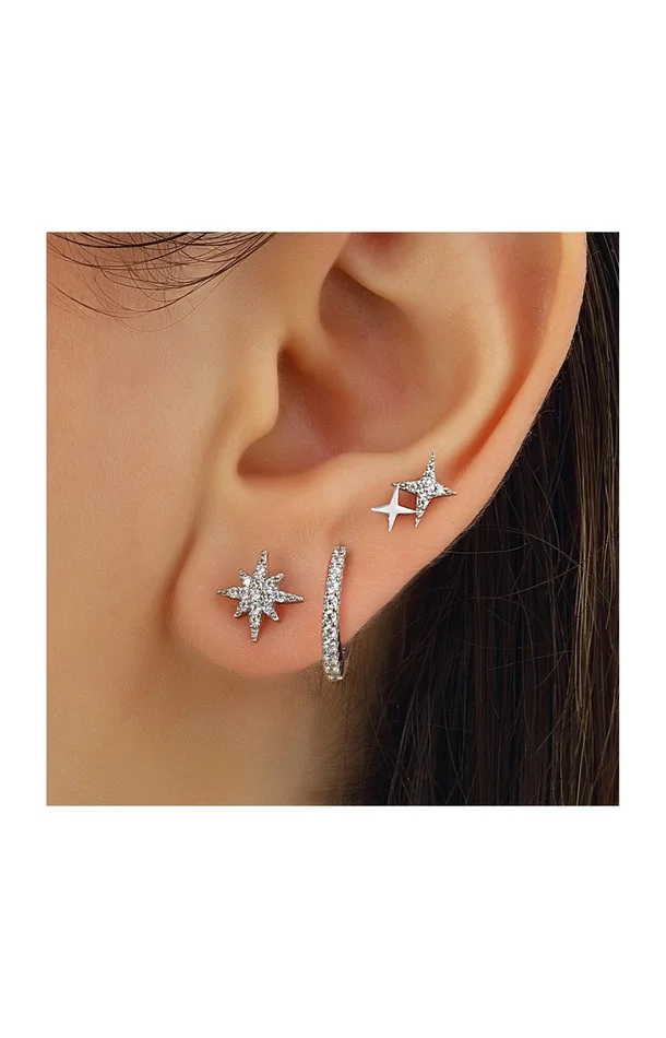Set de 3 boucles d’oreilles – Argent 925/000 & zircons