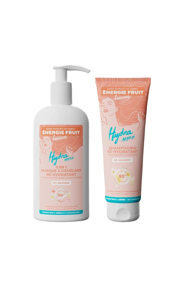 Shampoing & masque 2-en-1 – Monoï & huile de macadamia bio – Cheveux abîmés