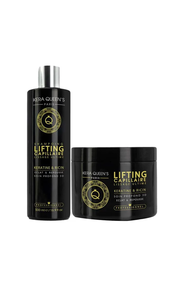 Shampoing & masque lifting éclat & repousse – Kératine & ricin – Tous types de cheveux – 2 x 500 ml