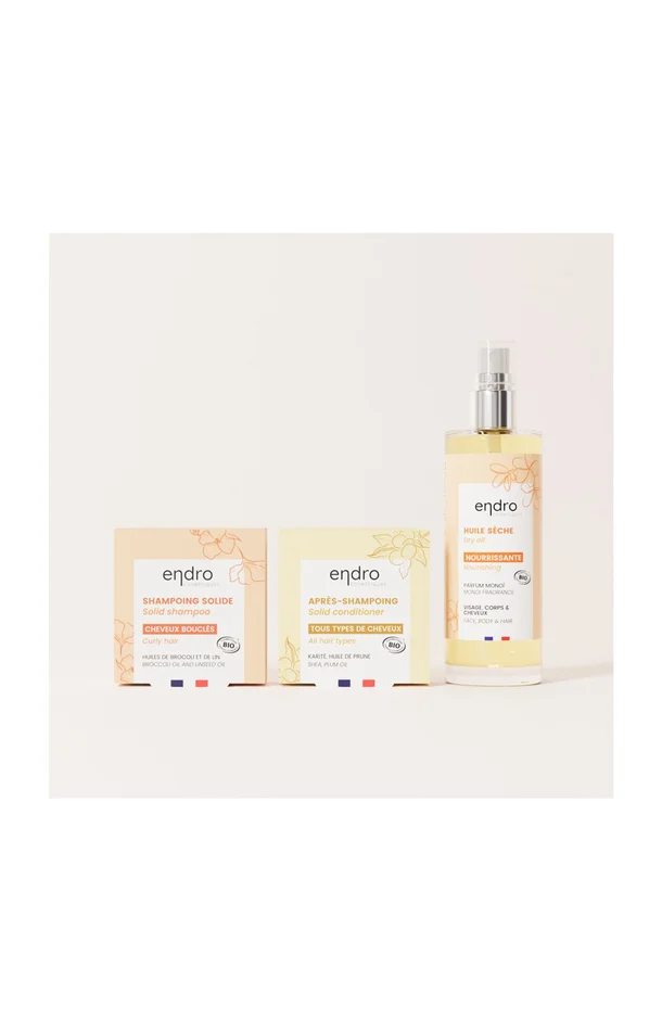 Shampoing, après shampoing & huile sèche – Cheveux bouclés