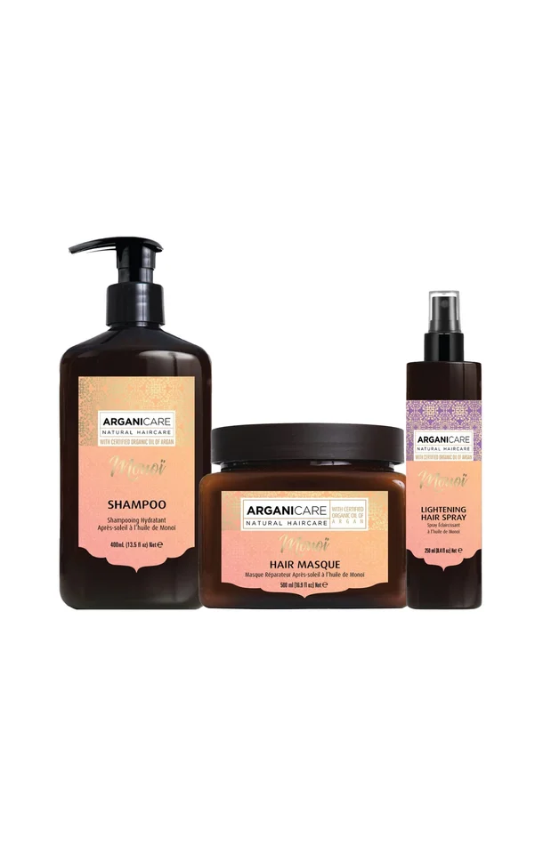 Shampoing, masque & spray hydratant – Huile de monoi – 3 produits