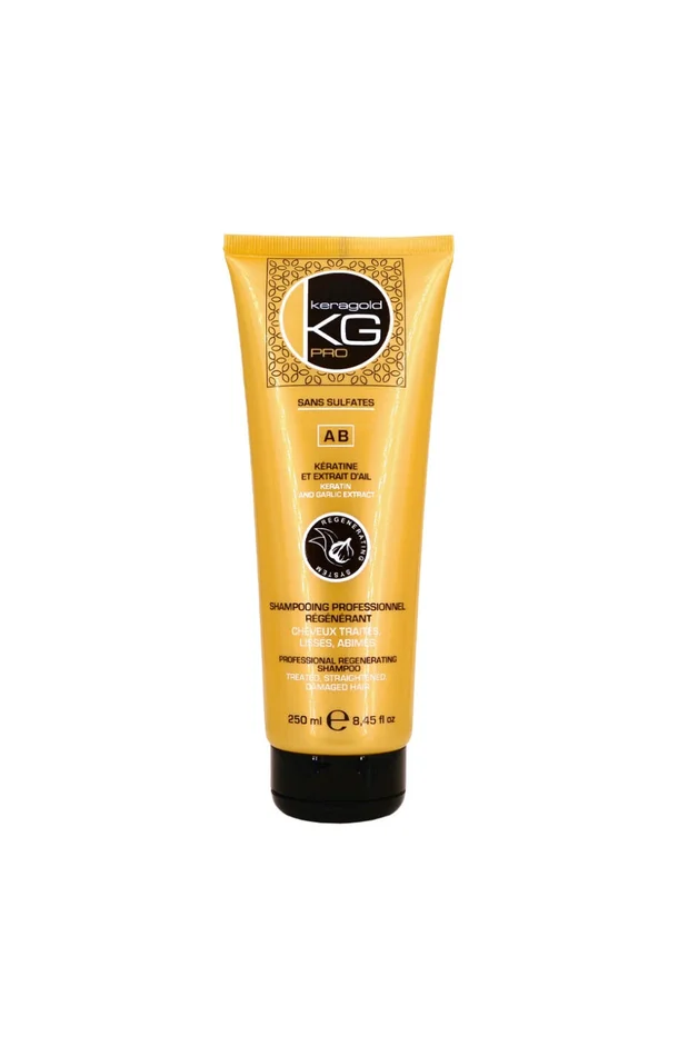 Shampoing régénérant – Kératine & extrait d’ail – Cheveux lissés & abîmés – 250 ml