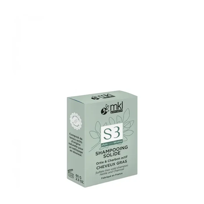 SHAMPOOING SOLIDE S3 ORTIE CHARBON ACTIF 65G MKL GREEN NATURE