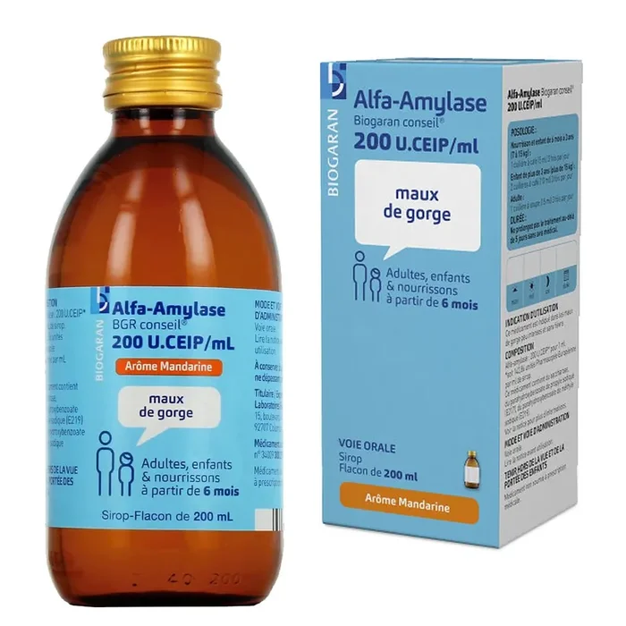 Sirop Alfa-Amylase 200 U.CEIP/ml – Maux de gorge – 200 ml