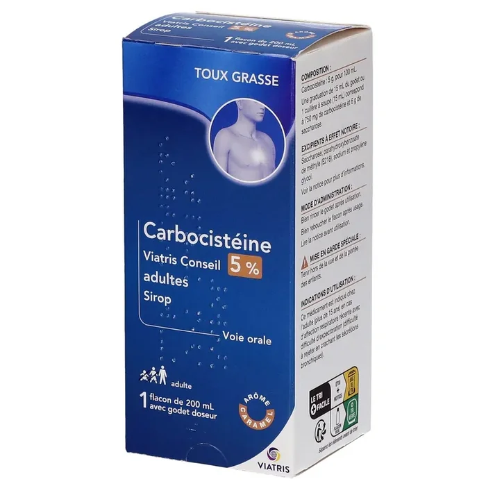 Sirop Carbocistéine 5% – Toux grasse – Adulte – 200 ml