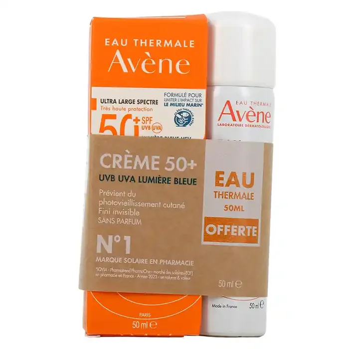 SOLAIRE CREME UVB UVA LUMIERE BLEUE SPF50 50ML + EAU THERMALE 50ML OFFERTE AVENE