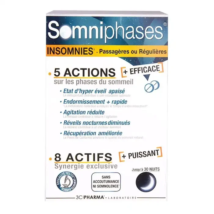 Somniphase – Insomnies passagères ou régulières – 30 Comprimés