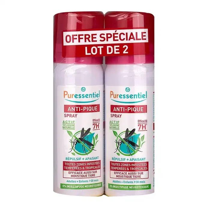 Spray Anti-pique – Répulsif et Apaisant contres Moustiques et Piqûres – Lot de 2 x 75ml