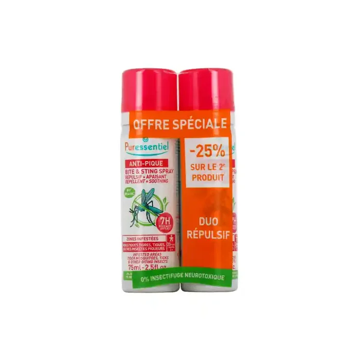 SPRAY ANTI PIQUE REPULSIF APAISANT 7H BIO LOT DE 2 X 75ML PURESSENTIEL