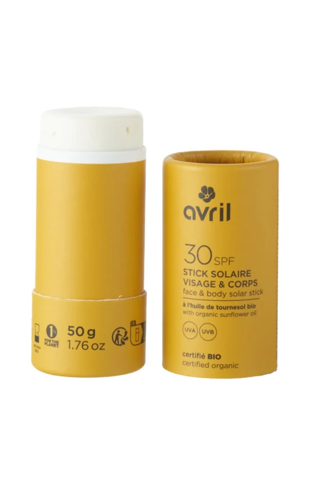 Stick solaire bio SPF 30 – Huile de tournesol – Visage & corps – 50 g