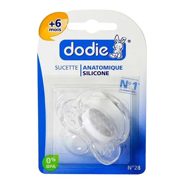 Sucette anatomique +6m n°28 silicone dinosaure argenté avec étoiles blanches