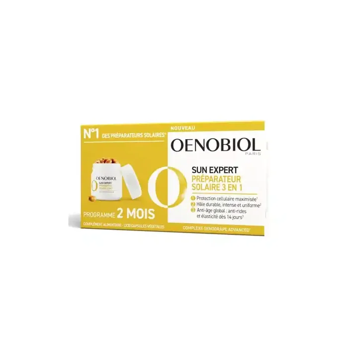 SUN EXPERT PREPARATEUR SOLAIRE 3 en 1 – 2×30 CAPSULES OENOBIOL