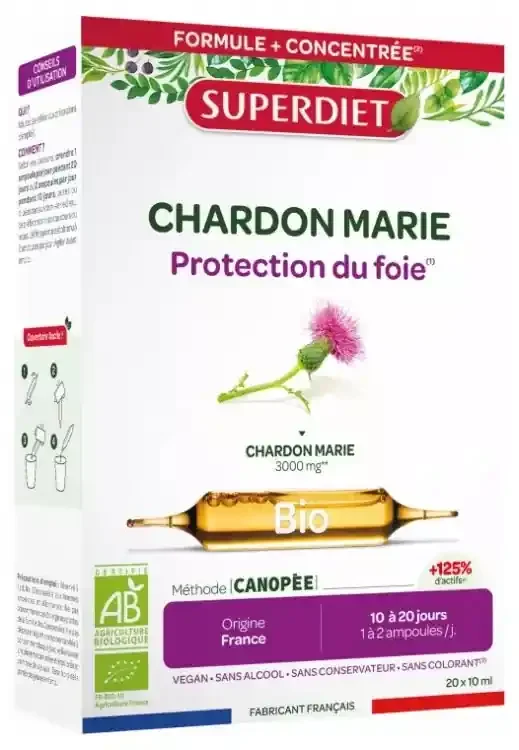 Superdiet Chardon Marie Bio – 20 Ampoules de 15 ml