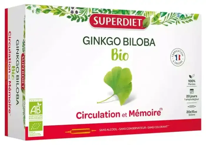 Superdiet Ginkgo Biloba Bio – 20 Ampoules de 15 ml