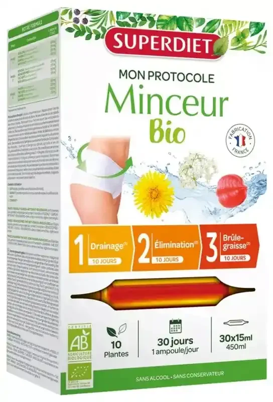 Superdiet Protocole Minceur Bio – 30 Ampoules de 15 ml