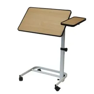 Table de Lit – Hauteur Réglable – Plateau Inclinable – avec Tablette Latérale Fixe – Hêtre – Diffusion