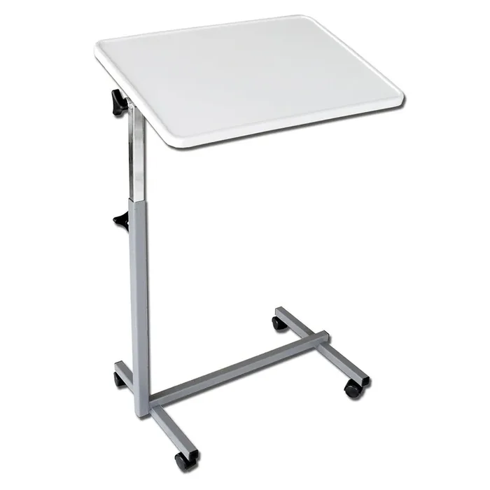 Table de lit EASY réglable en hauteur avec plateau gris perle et roulettes