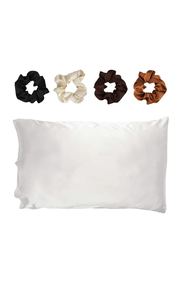 Taie d’oreiller & chouchous – Satin – 5 produits-Blanc