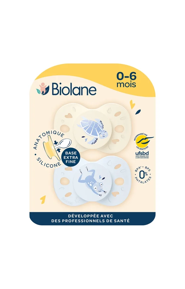 Tétines anatomiques – Animaux – 0 à 6 mois – Bleu & beige