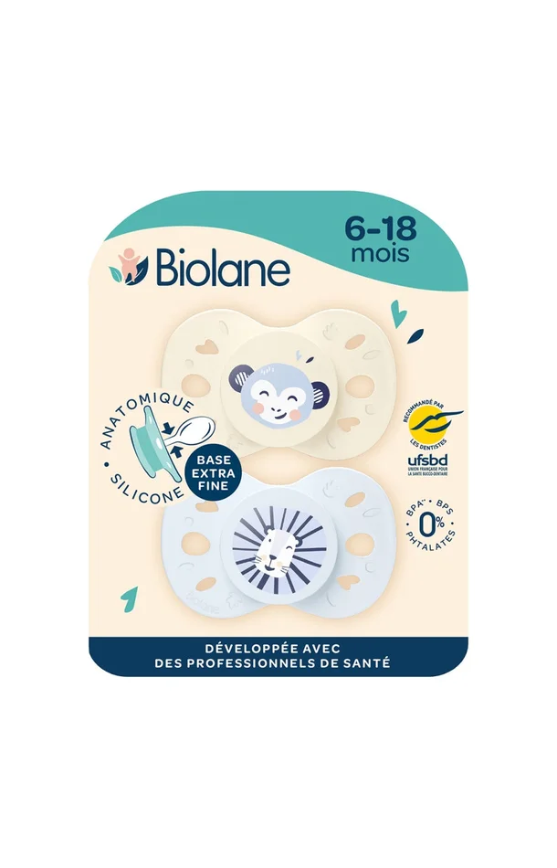 Tétines anatomiques – Animaux – 6 à 18 mois – Bleu & beige