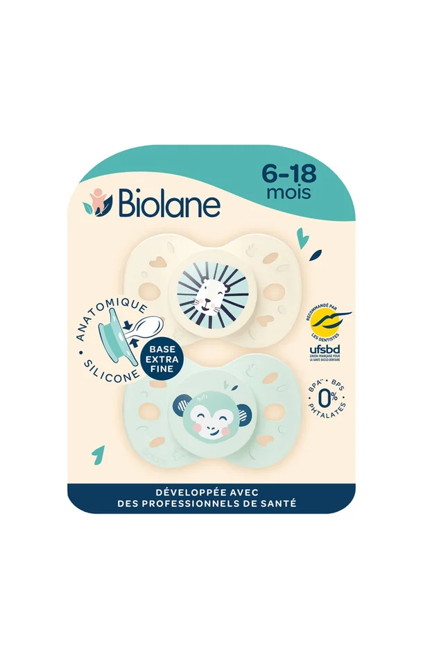 Tétines anatomiques – Animaux – 6 à 18 mois – Vert & beige
