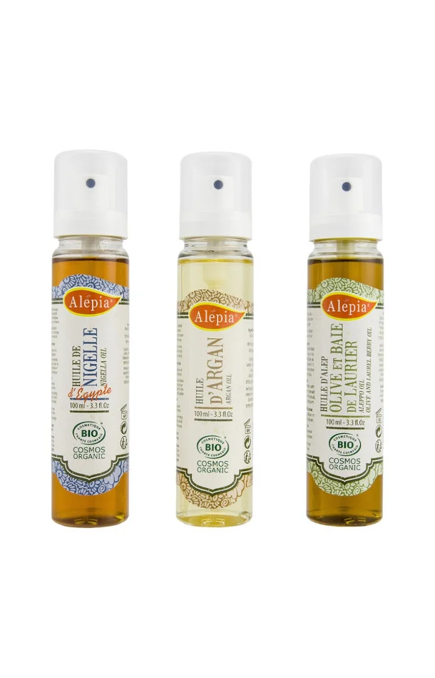 Trio d’huiles bio hydratantes & régénérantes – Nigelle, argan & Alep – 3 x 100 ml