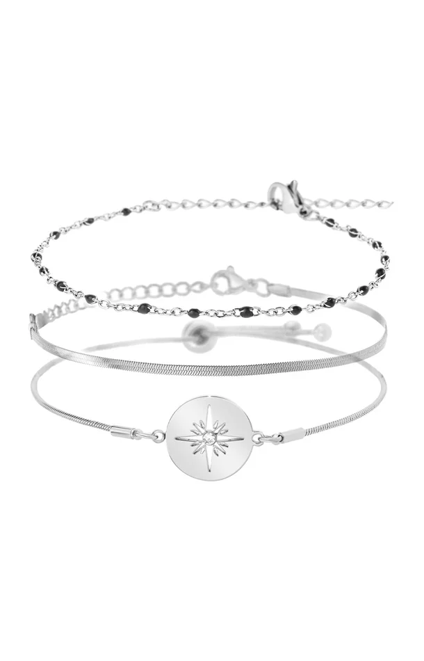 Trio de bracelets – Acier inoxydable – Argenté