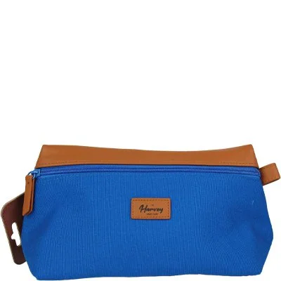 Trousse de toilette – Simili cuir & coton – Homme – Bleu & marron-Marron