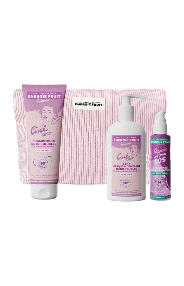 Trousse routine nourrissante – Huile de coco bio – Cheveux ondulés à bouclés – 3 produits