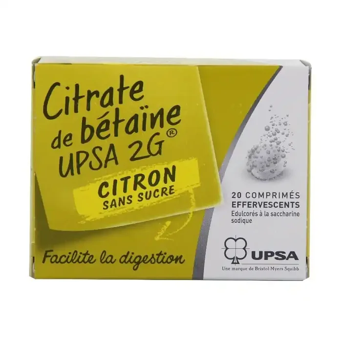 Upsa Citrate De Betaine Citron 2G Sans Sucre 20 Comprimes Effervescants