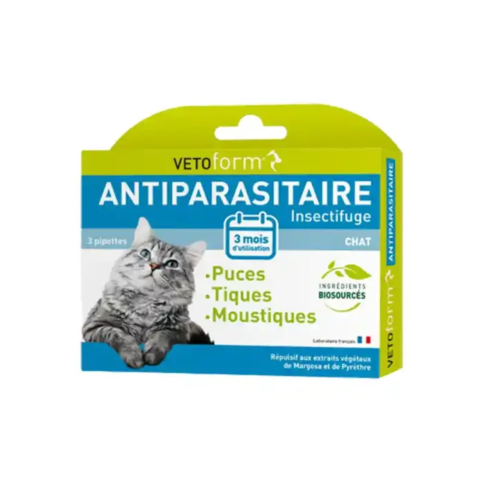 Vetoform antiparasitaire insectifuge chat 3 pipettes