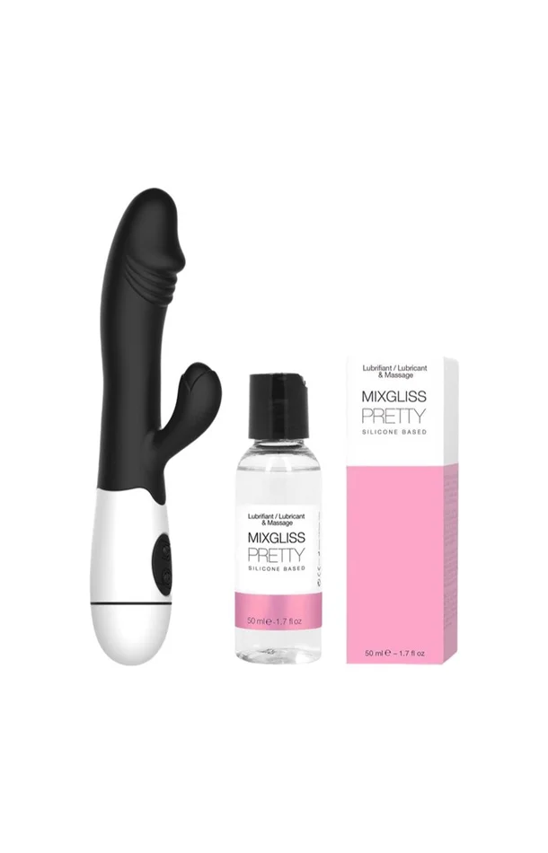 Vibromasseur rabbit, lubrifiant & huile de massage – Noir
