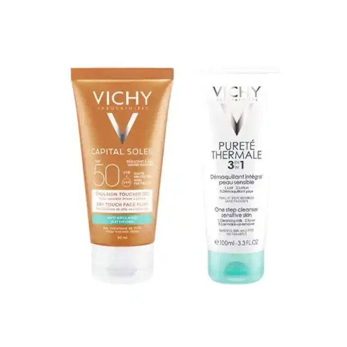 Vichy Capital Soleil Emulsion Toucher Sec SPF50+ 50ml + Purete Thermale Demaquillant Integral 100ml Offert