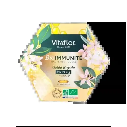 VITAFLOR Gelée Royale BIO 2500mg et Vitamine D – 20 Ampoules de 10ml