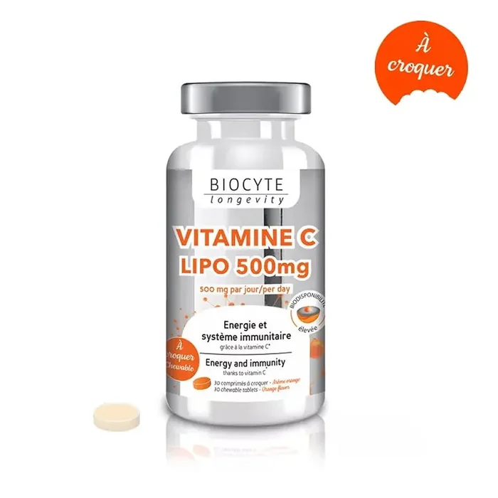 Vitamine C Lipo 500mg – Energie et Système immunitaire – 30 comprimés à croquer