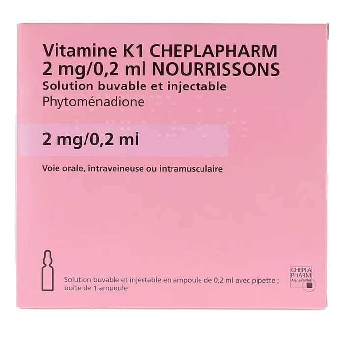 Vitamine K1 2mg/0,2ml – Nourrissons – Phytoménadione – Boîte 1 ampoule