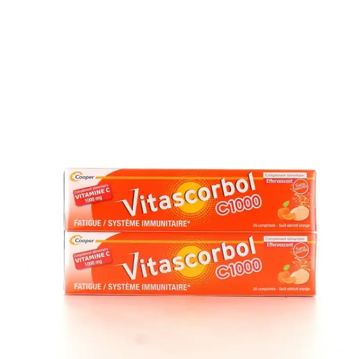 Vitascorbol Vitamine C 1000g Lot de 2 x 20 comprimes effervescents