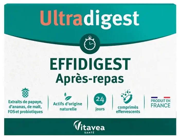 Vitavea Ultradigest Après-Repas – Facilite la Digestion – Papaye – 24 Comprimés Effervescents