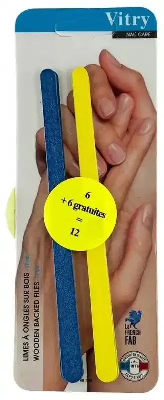 Vitry Botte 6 Limes Manucure Bois 17 cm + 1 Offerte – Couleur Bleu et Jaune