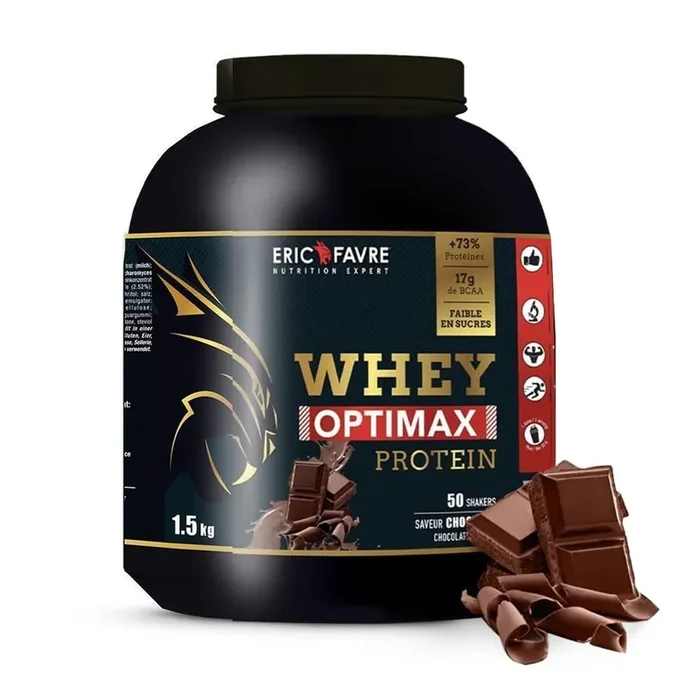 Whey Optimax protein – Chocolat – Prise de masse musculaire – Pot 1,5KG