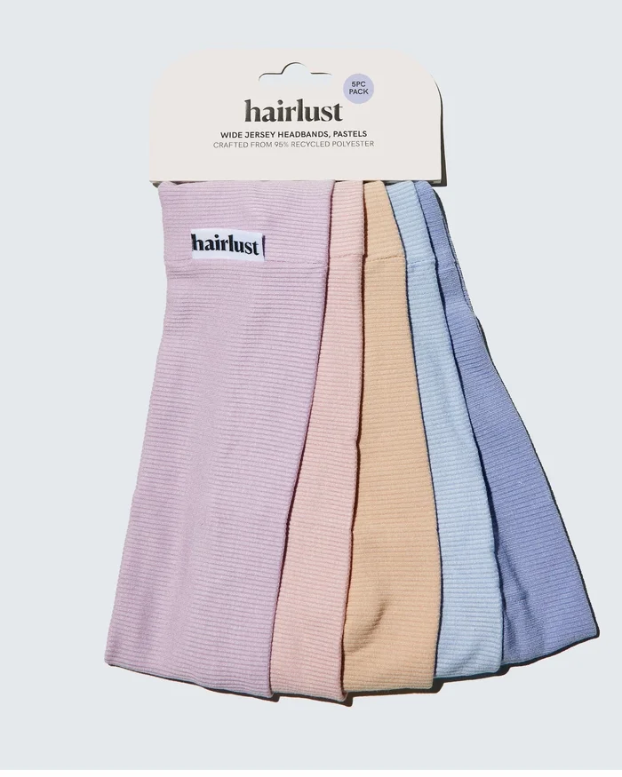 Wide Jersey Headbands, 5-Pack, Pastel
